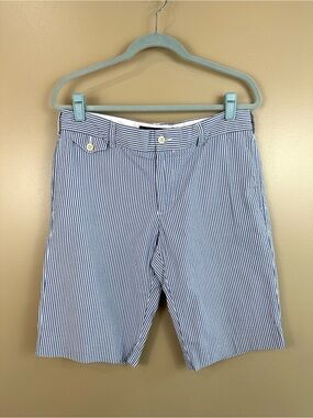 Ralph Lauren Sport Women’s Blue White Stripe Seersucker Bermuda Shorts Cotton 10